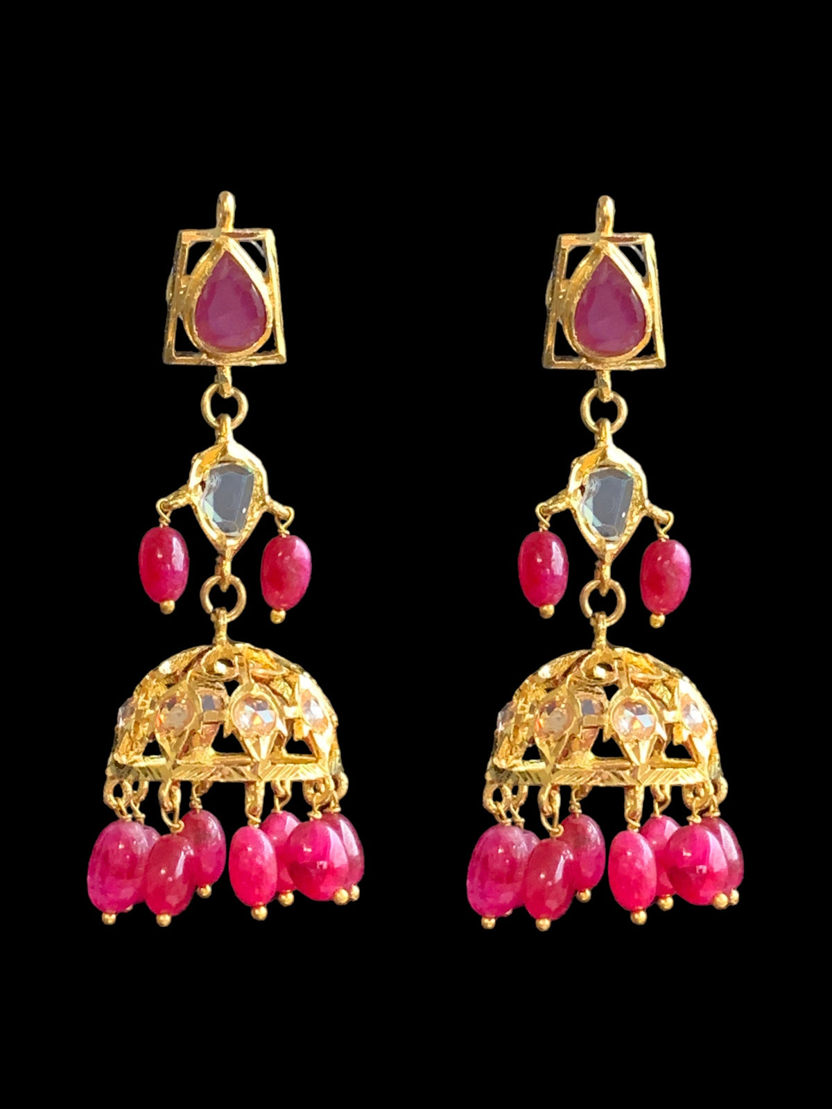 RAKIBA gold plated silver necklace set in ruby with fresh water pearls ( SHIPS IN 6 WEEKS )