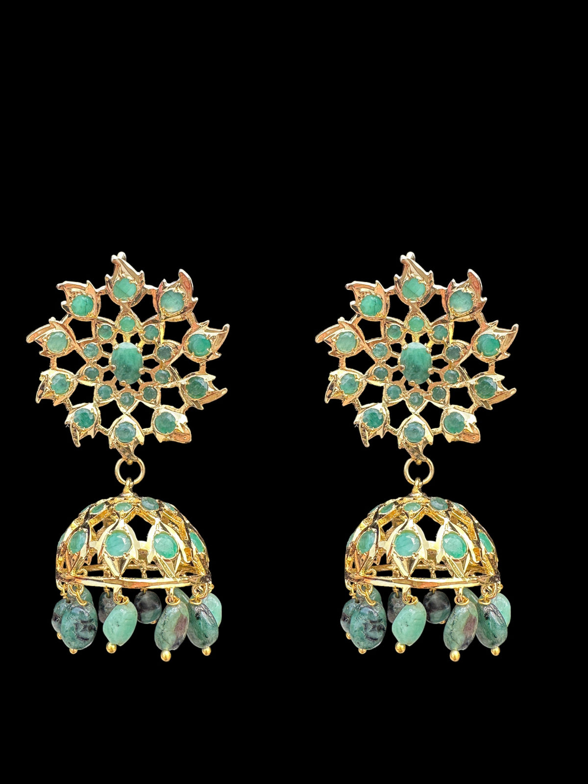 C242 Tirmani in choker style with jhumka  in fresh water pearls and emerald  (SHIPS IN 4 WEEKS)
