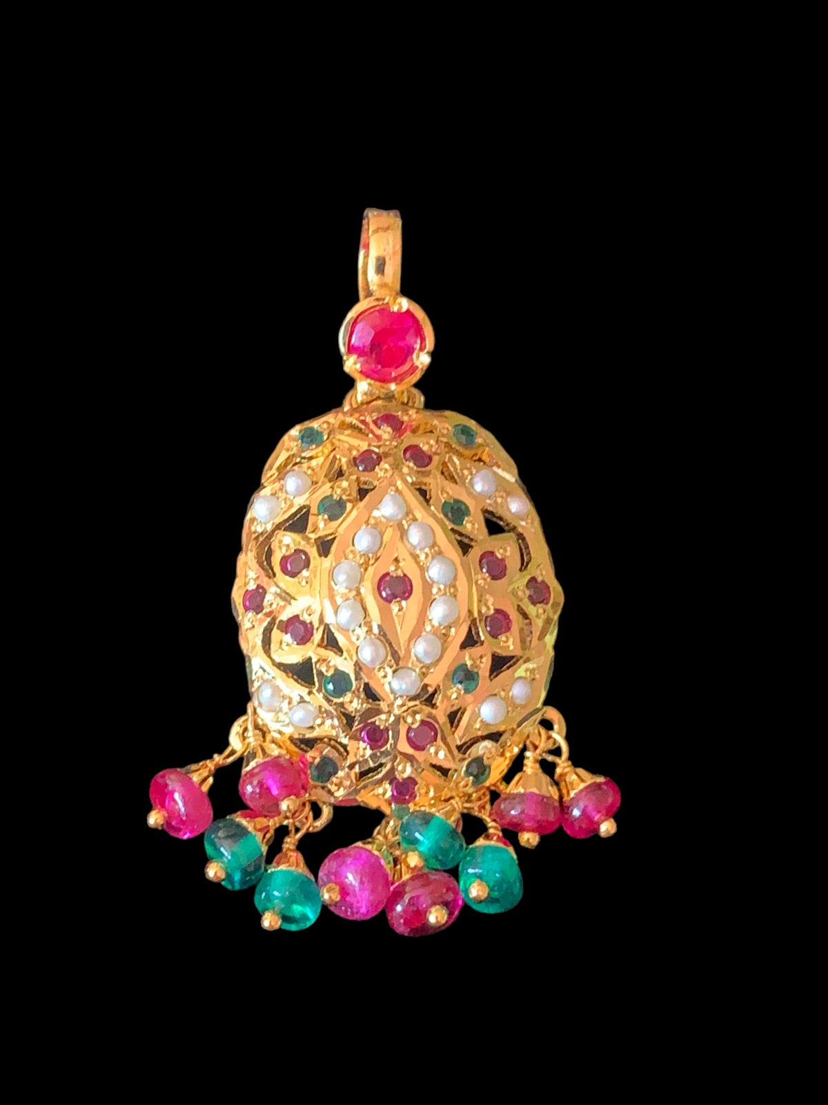 Gold plated silver pendant set in ruby emerald ( SHIPS IN 5 WEEKS )