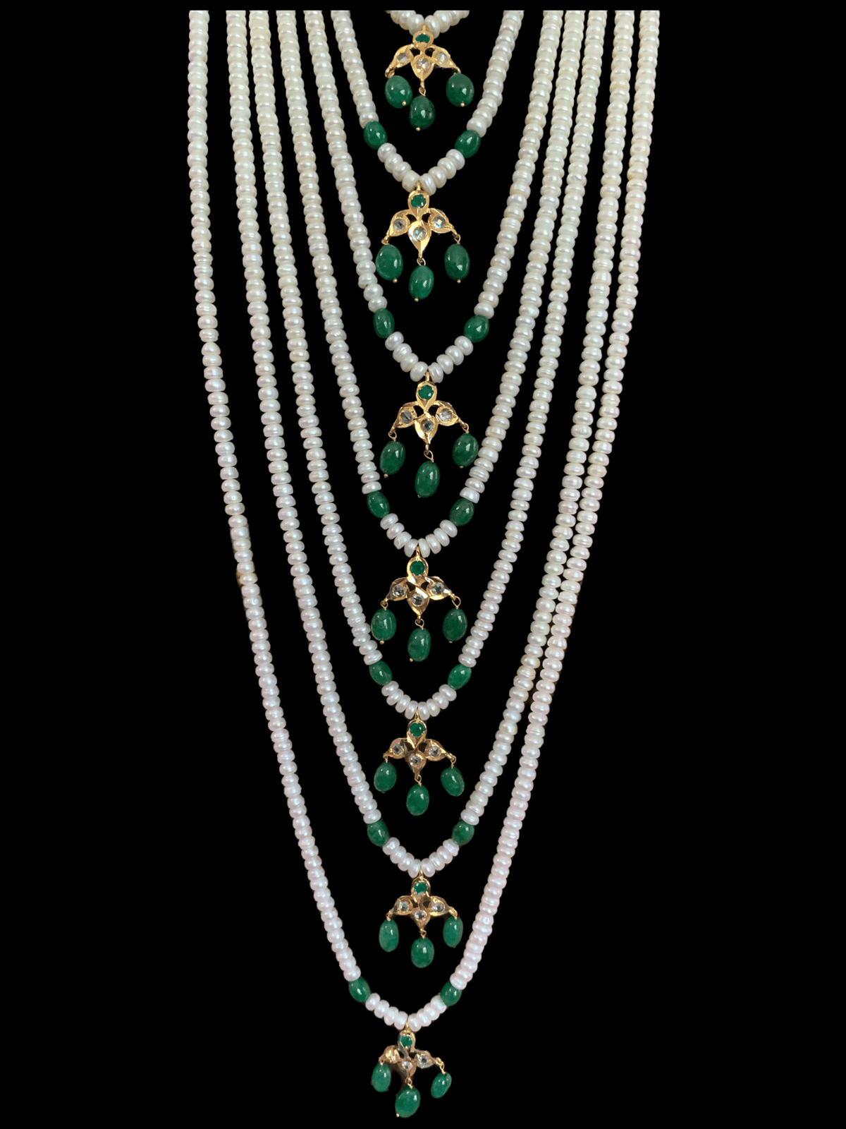 SAT36 Hyderabadi satlada in Fresh water pearls and emeralds (READY TO SHIP )