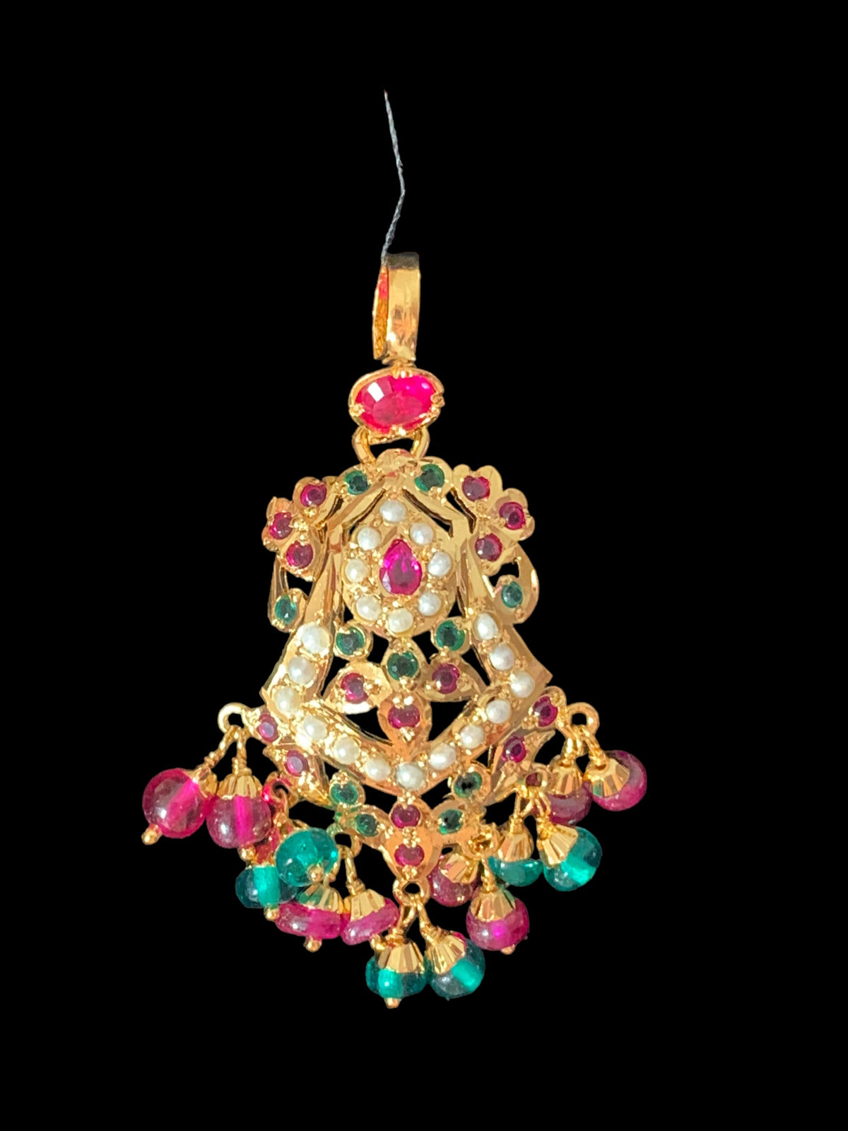 Gold plated silver pendant set in ruby emerald ( SHIPS IN 5 WEEKS  )