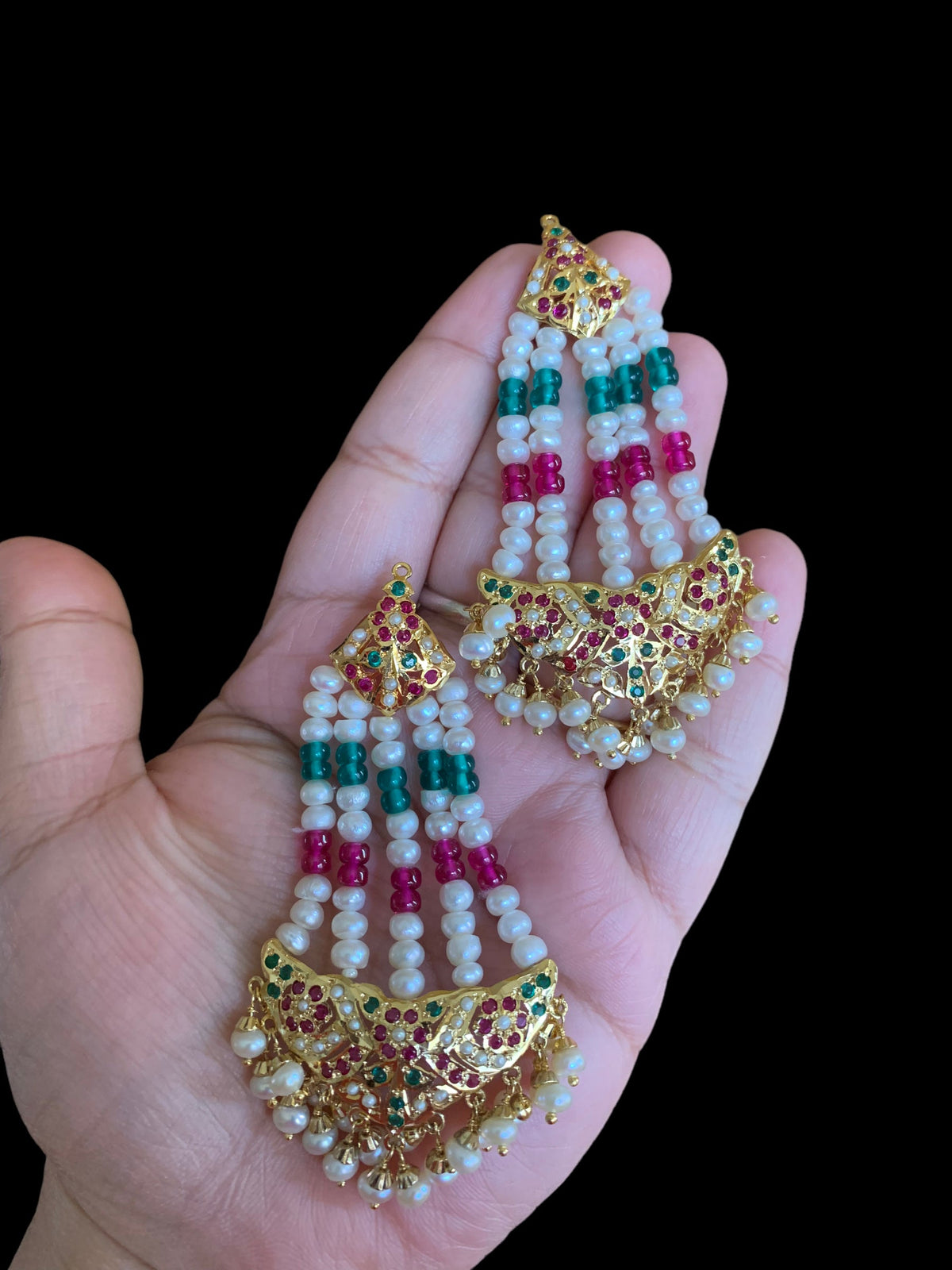 Gold plated silver ruby emerald jhoomar earrings ( READY TO SHIP )