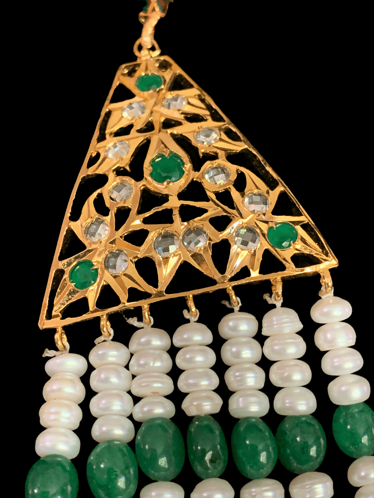 SAT36 Hyderabadi satlada in Fresh water pearls and emeralds (READY TO SHIP )