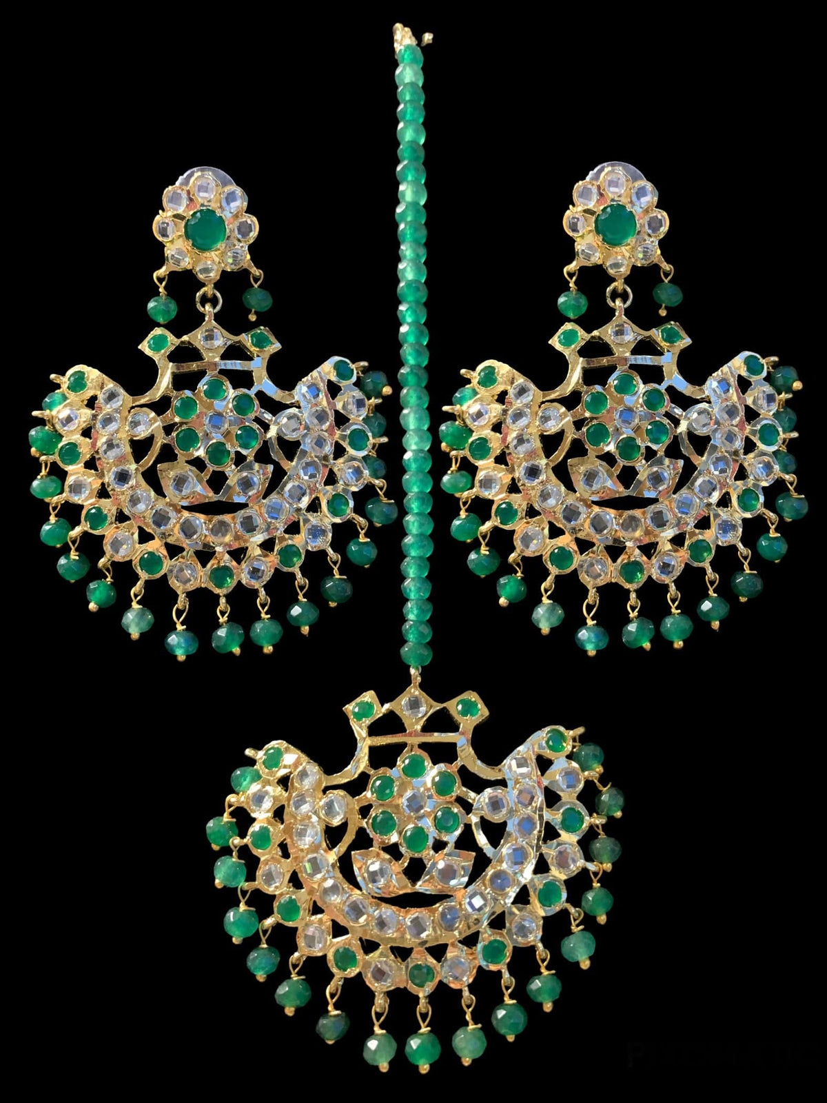 DJET21 Saha  chandbali tika in emeralds ( READY TO SHIP )