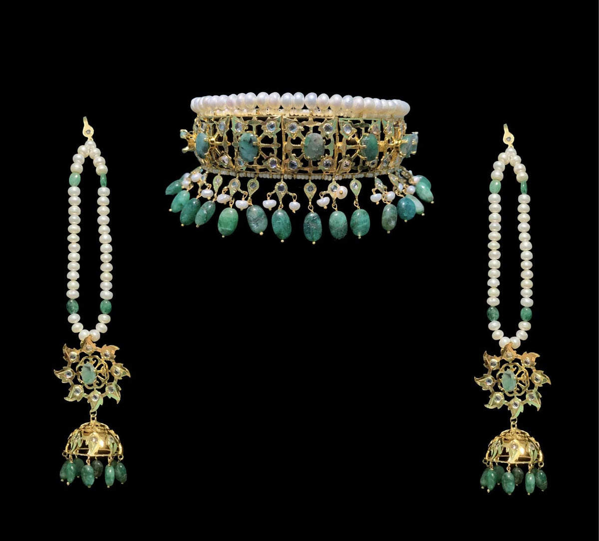 Insia bridal jadavi lacha satlada set in emeralds , ( READY TO SHIP )
