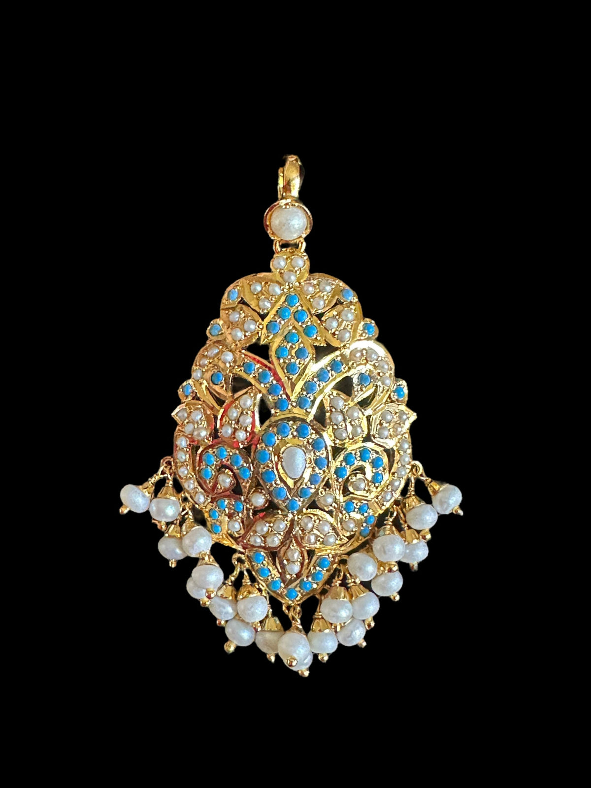 Feroza pearl gold plated silver pendant set with fresh water pearls ( SHIPS IN 5 WEEKS )