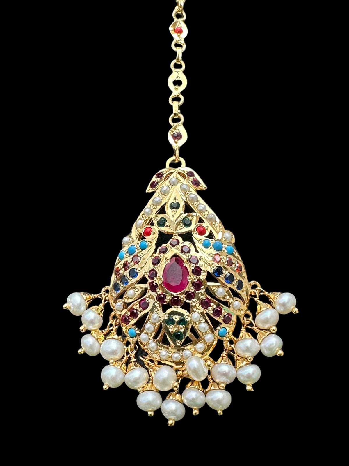 Gold plated silver tika in navratan ( SHIPS IN 5 WEEKS )