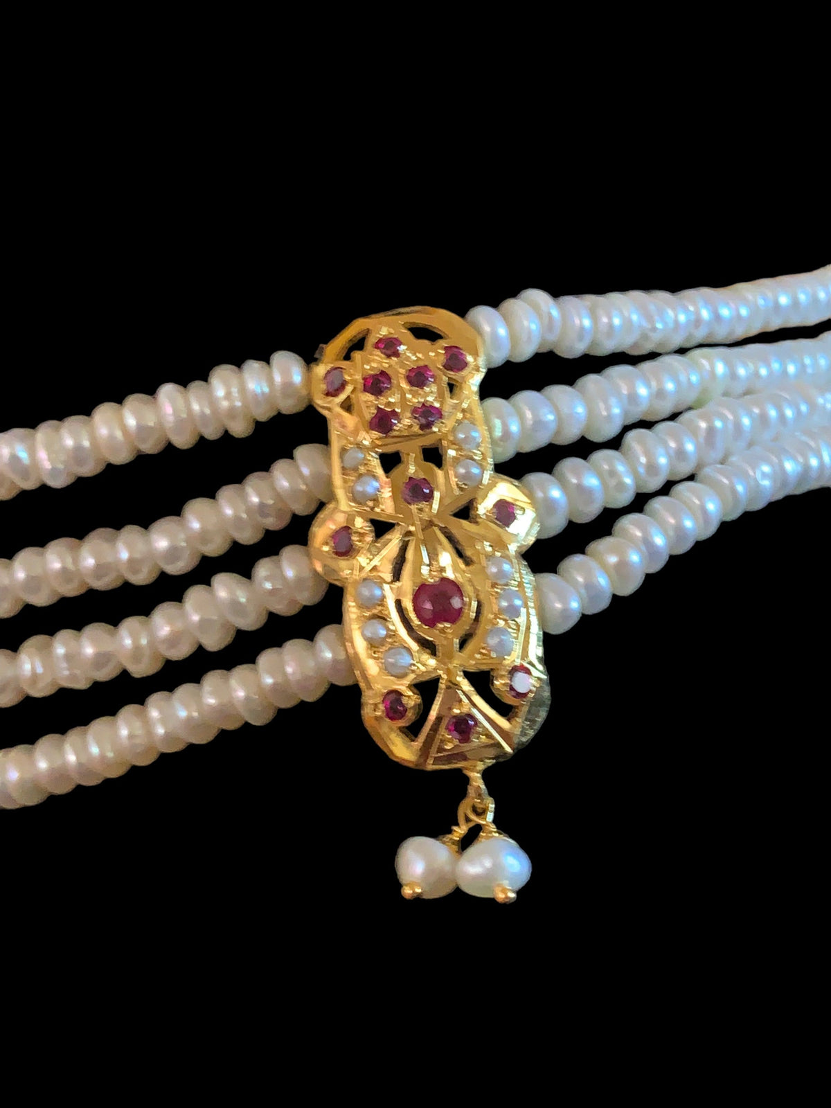 ALARNA gold plated silver choker in rubies and fresh water pearls ( SHIPS IN 5 WEEKS )