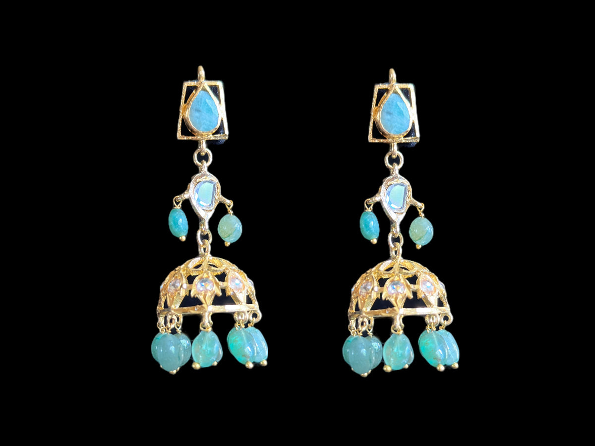 RAKIBA gold plated silver necklace set in emerald  with fresh water pearls ( SHIPS IN 5 WEEKS )