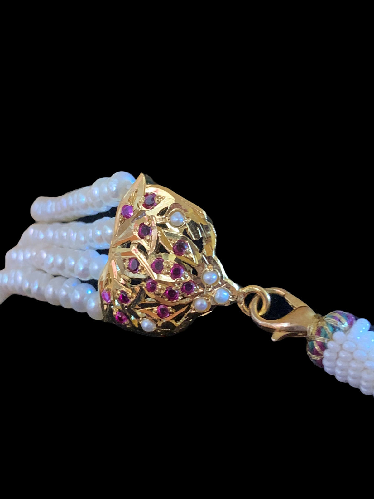 ALARNA gold plated silver choker in rubies and fresh water pearls ( SHIPS IN 5 WEEKS )