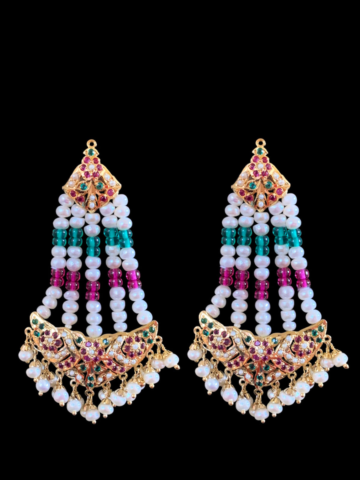Gold plated silver ruby emerald jhoomar earrings ( READY TO SHIP )