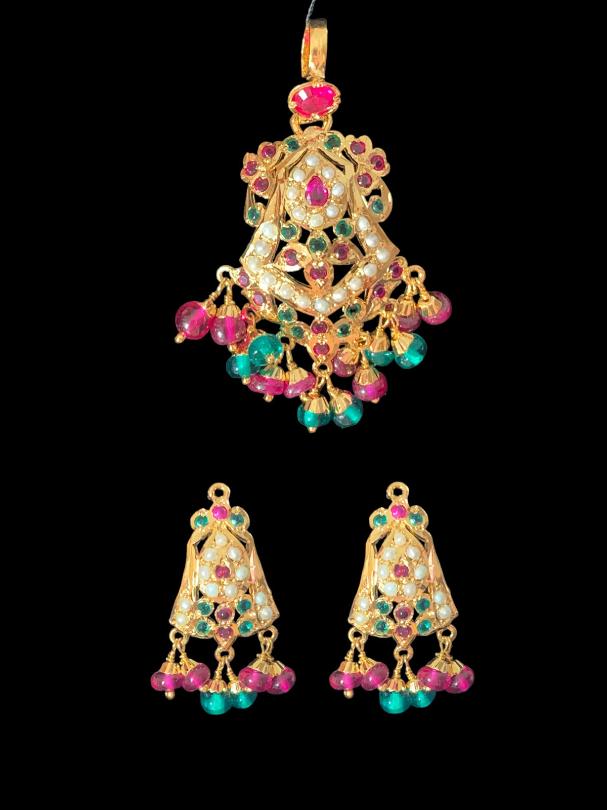 Gold plated silver pendant set in ruby emerald ( SHIPS IN 5 WEEKS  )