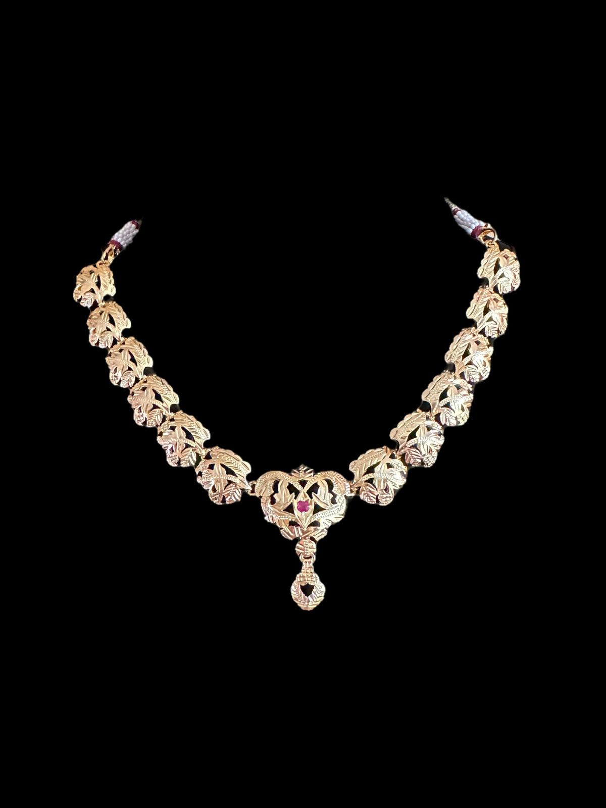 Traditional jadau Necklace with earrings in gold plated silver ( SHIPS IN 5 WEEKS )