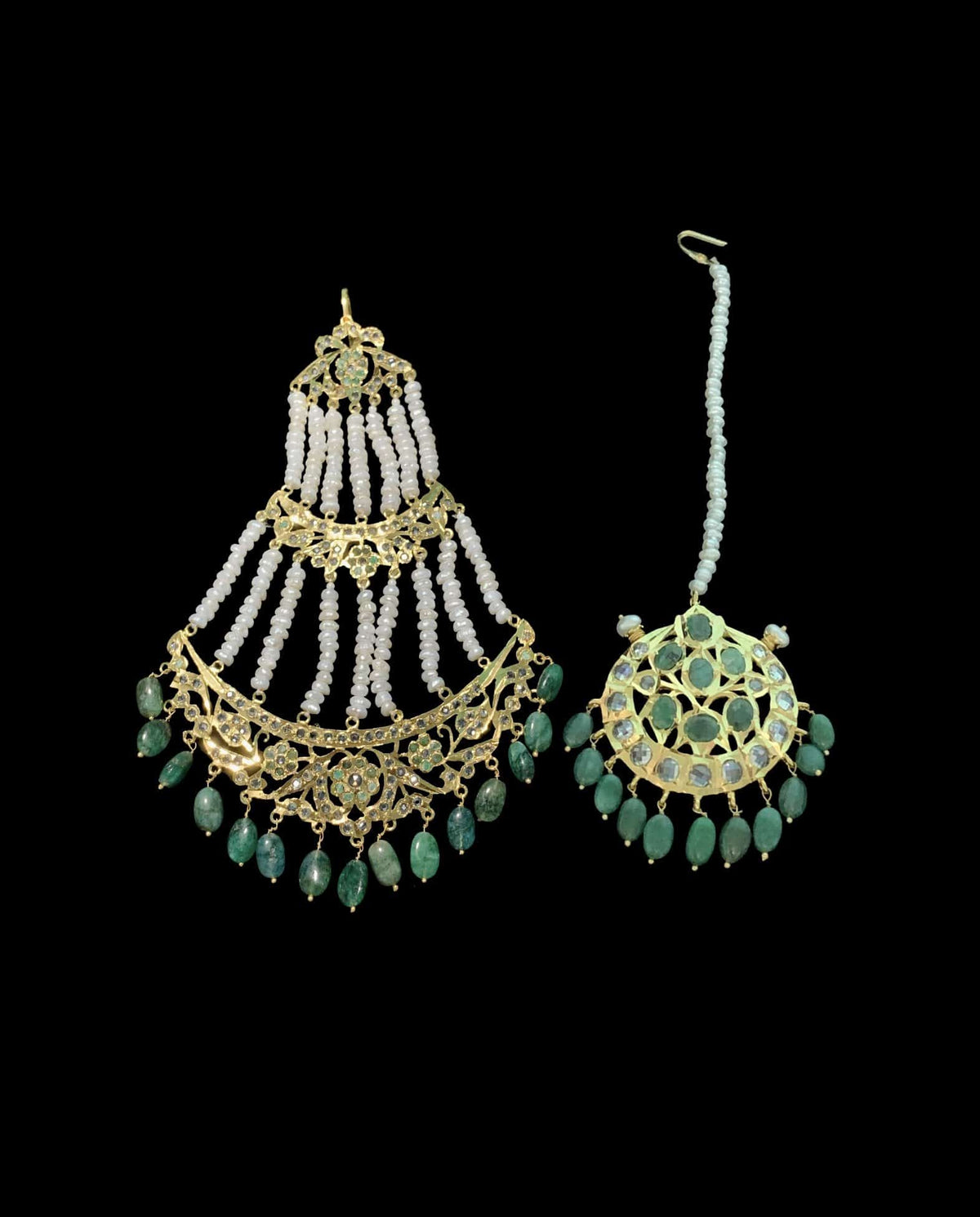 Insia bridal jadavi lacha satlada set in emeralds , ( READY TO SHIP )