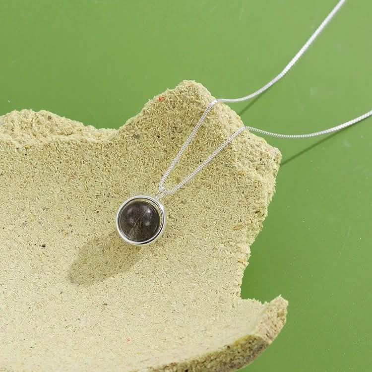 INALIS - 925 Sterling Silver Round Pendant Black Moonstone Necklace