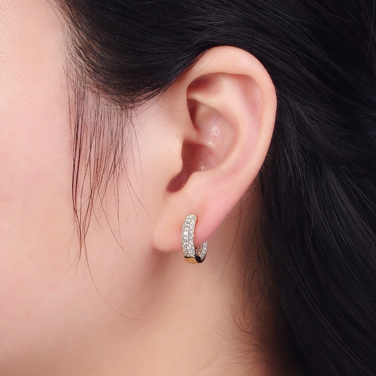 Inside Out Clear Pave CZ Hoop Earrings in Gold Lever Back Earring AD-070