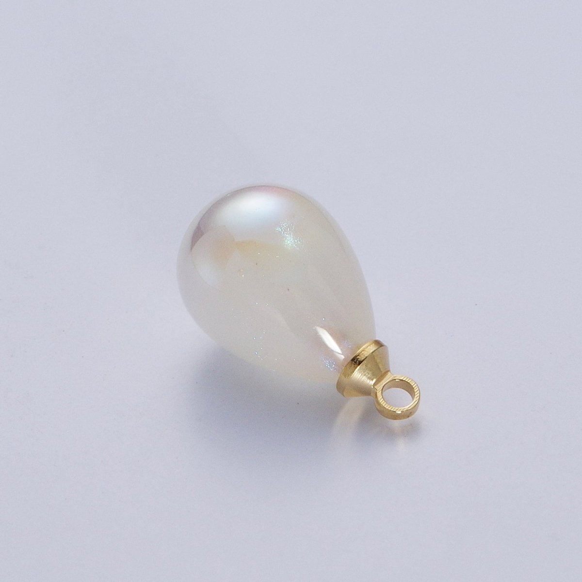 Iridescent Sparkly White Teardrop Pearl Charm Pendant For Jewelry Making P-1557