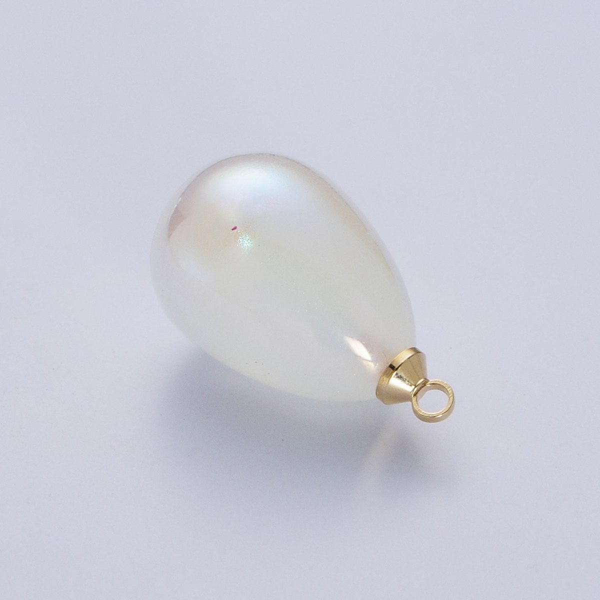 Iridescent Sparkly White Teardrop Pearl Charm Pendant For Jewelry Making P-1557