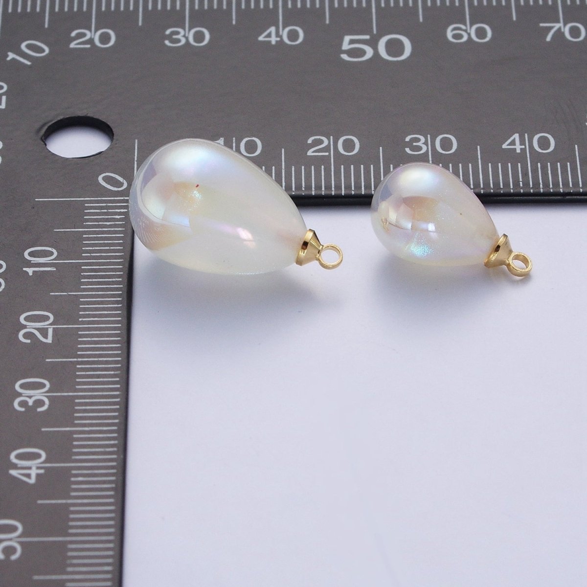 Iridescent Sparkly White Teardrop Pearl Charm Pendant For Jewelry Making P-1557