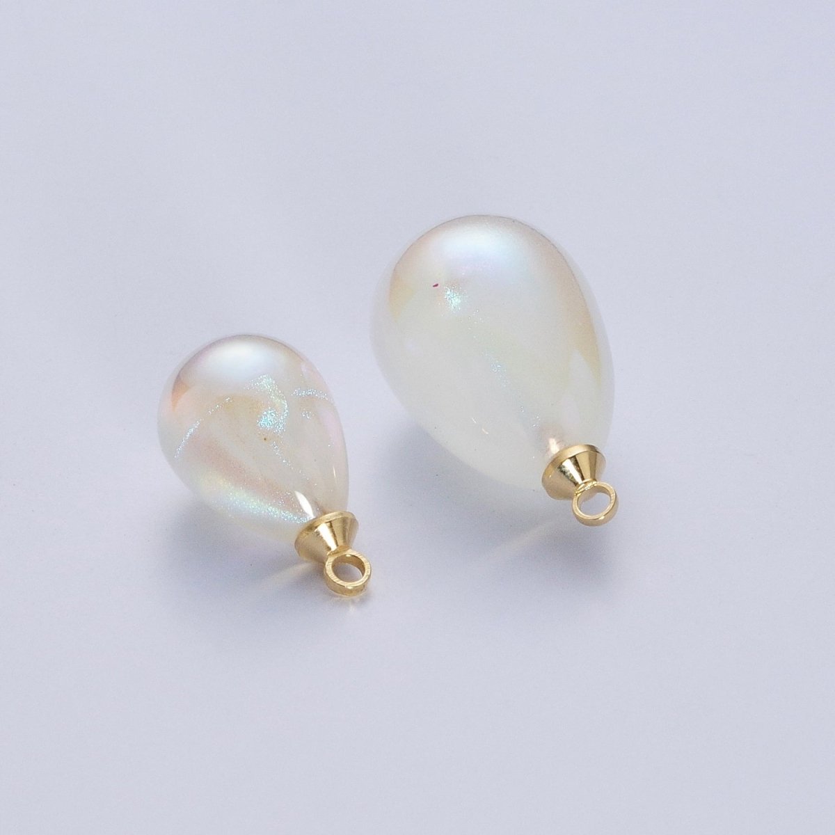 Iridescent Sparkly White Teardrop Pearl Charm Pendant For Jewelry Making P-1557