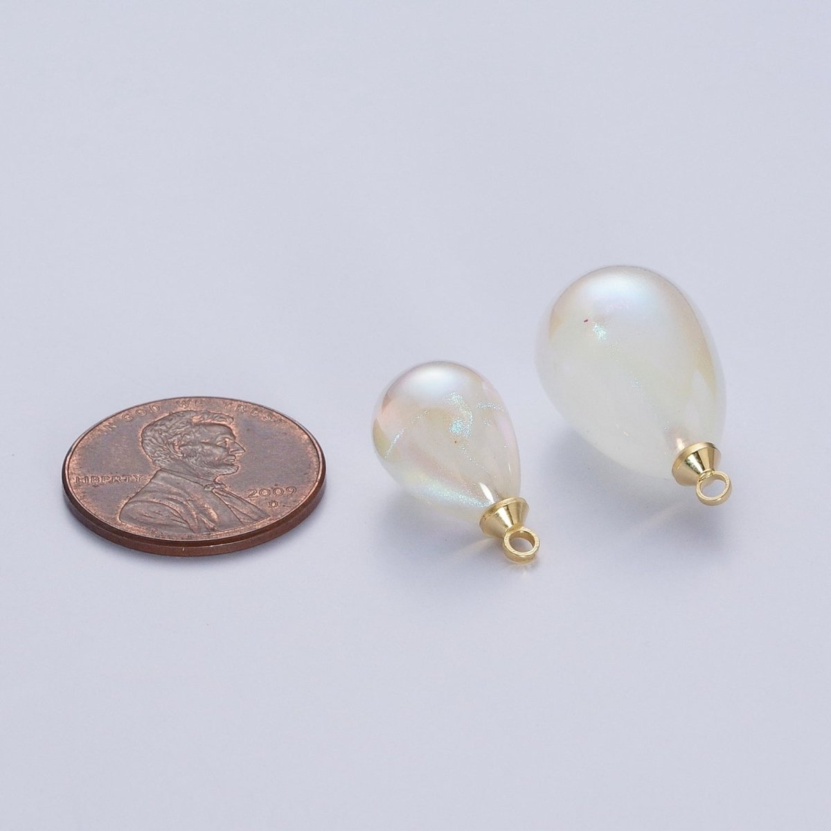 Iridescent Sparkly White Teardrop Pearl Charm Pendant For Jewelry Making P-1557