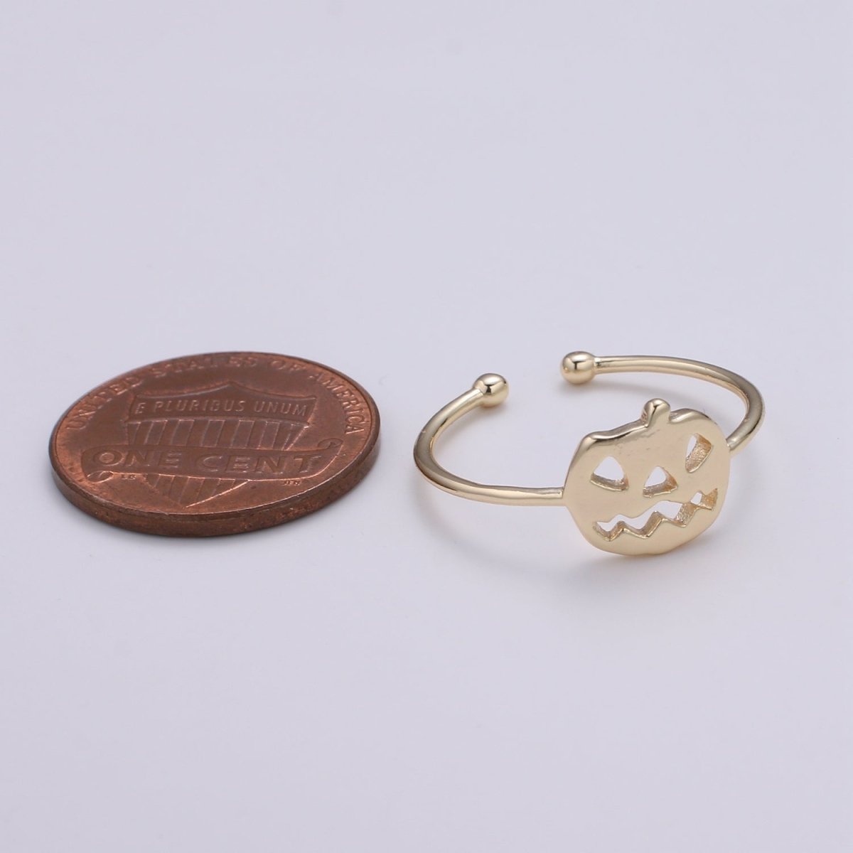 Jack O Lantern 18k Gold Ring, Adjustable Gold Curb Ring, Simple Pumpkin Ring, Haloween Ring R-256