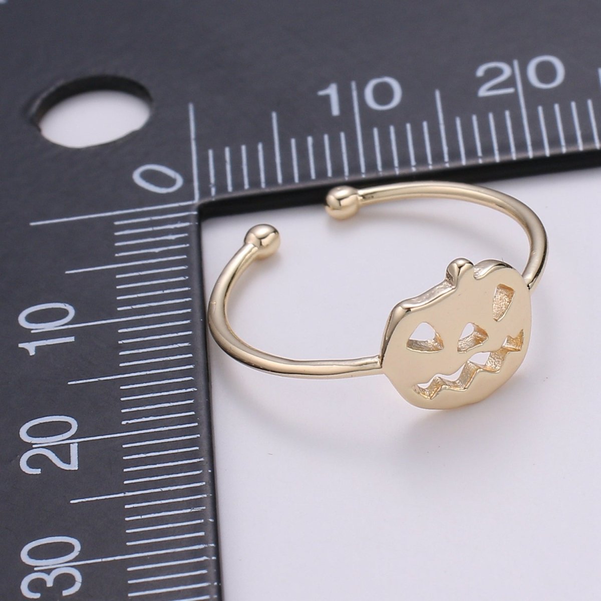 Jack O Lantern 18k Gold Ring, Adjustable Gold Curb Ring, Simple Pumpkin Ring, Haloween Ring R-256