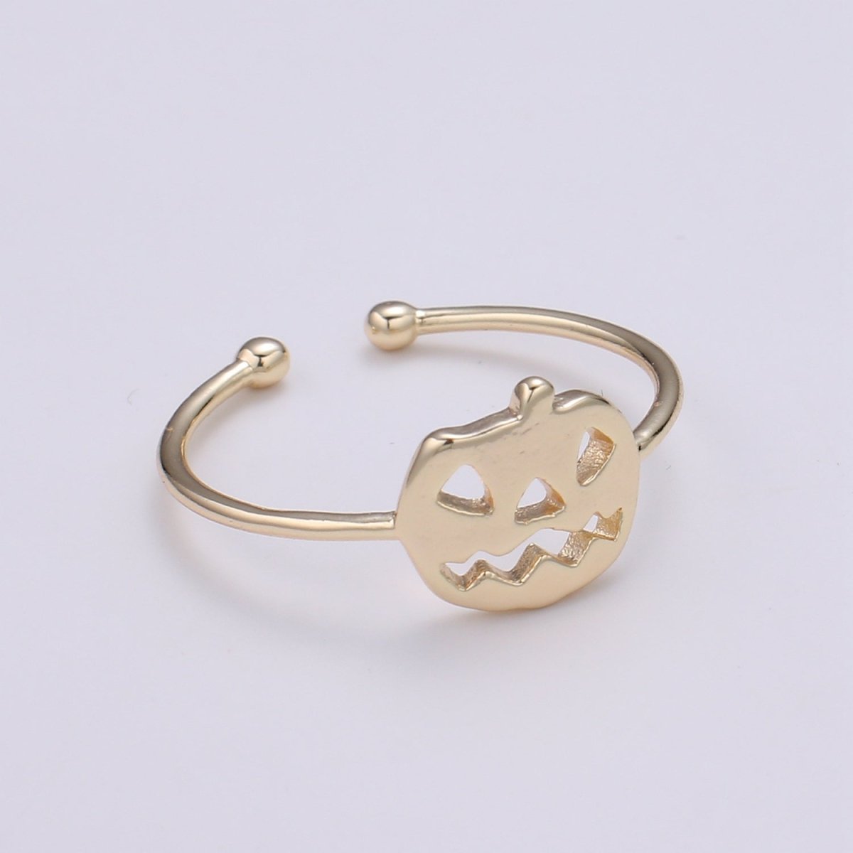 Jack O Lantern 18k Gold Ring, Adjustable Gold Curb Ring, Simple Pumpkin Ring, Haloween Ring R-256
