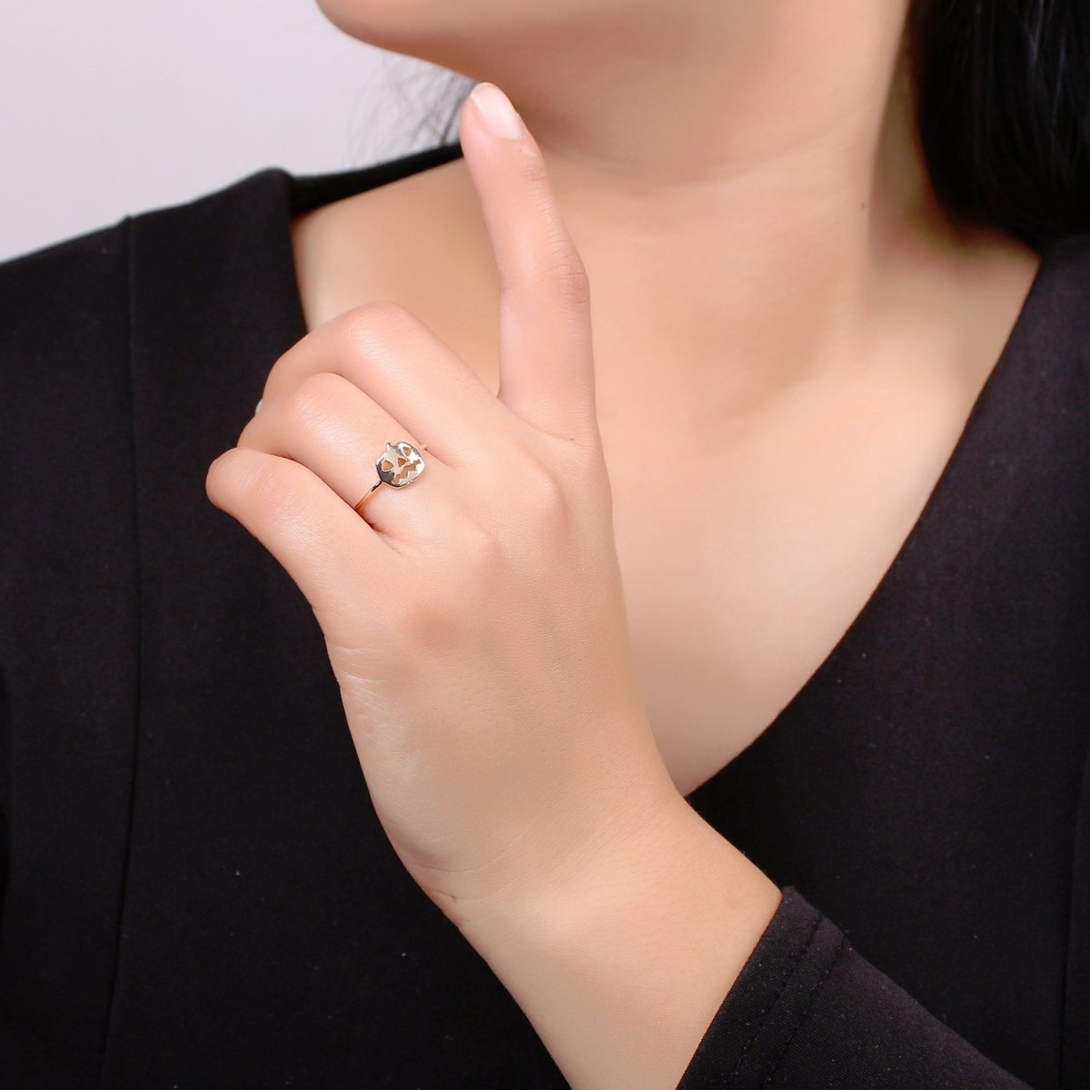 Jack O Lantern 18k Gold Ring, Adjustable Gold Curb Ring, Simple Pumpkin Ring, Haloween Ring R-256