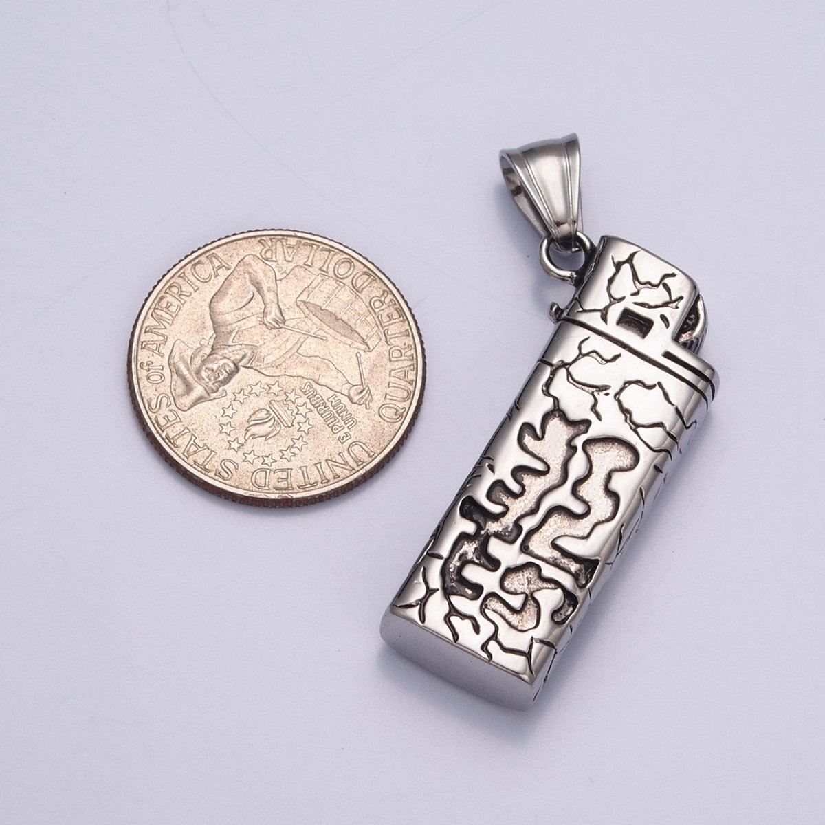Lighter Pendant Necklace, Silver Lighter Charm Necklace for Men Jewelry X-640