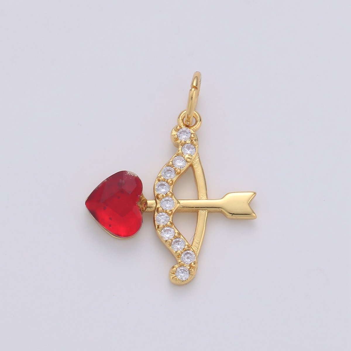 14K Gold Filled Red Hearts CZ Micro Paved Love Arrow Charm | C358