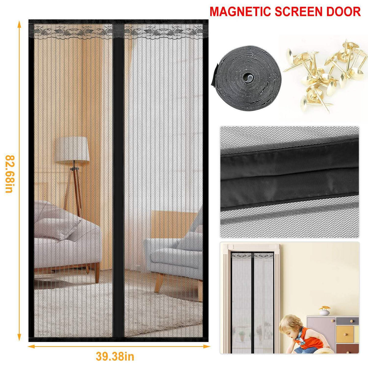 Magnetic Screen Door Hands-free Fly Mesh Door Curtain