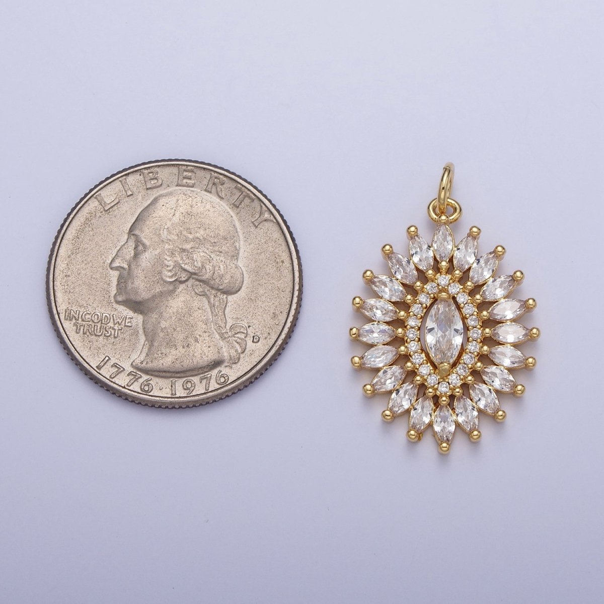 Marquise Micro Paved Cubic Zirconia Gold Oval Charm For Jewelry Making | C-880