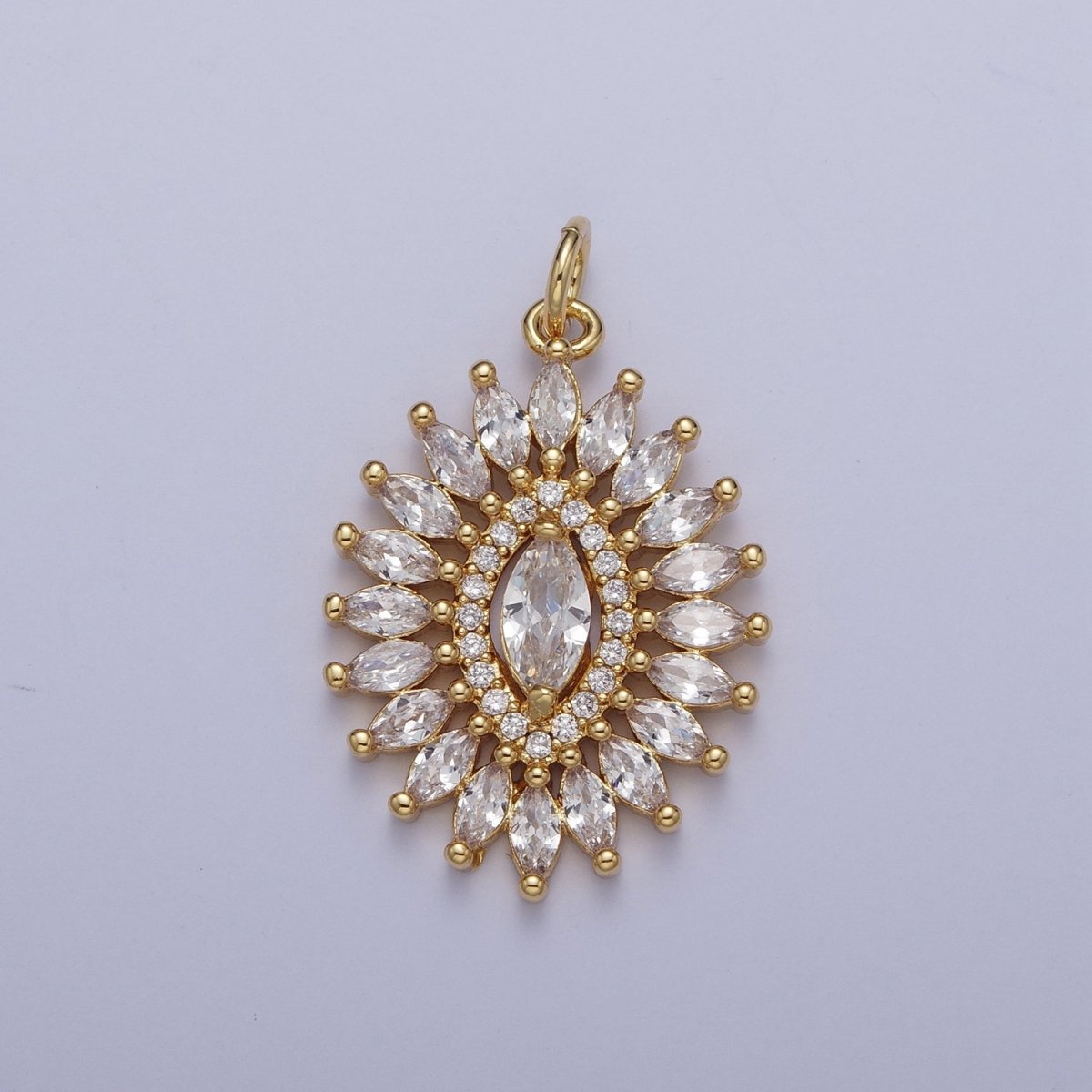 Marquise Micro Paved Cubic Zirconia Gold Oval Charm For Jewelry Making | C-880