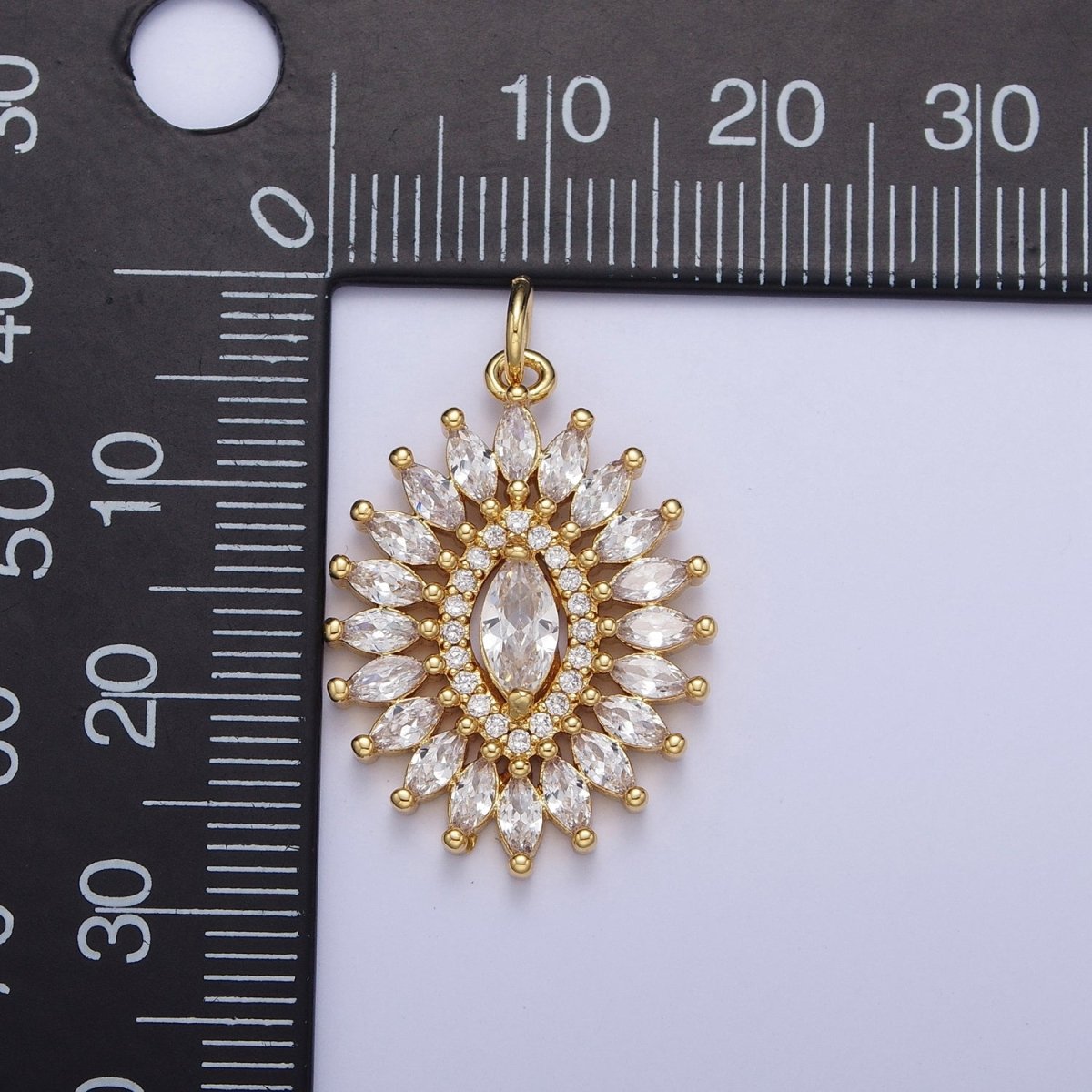 Marquise Micro Paved Cubic Zirconia Gold Oval Charm For Jewelry Making | C-880