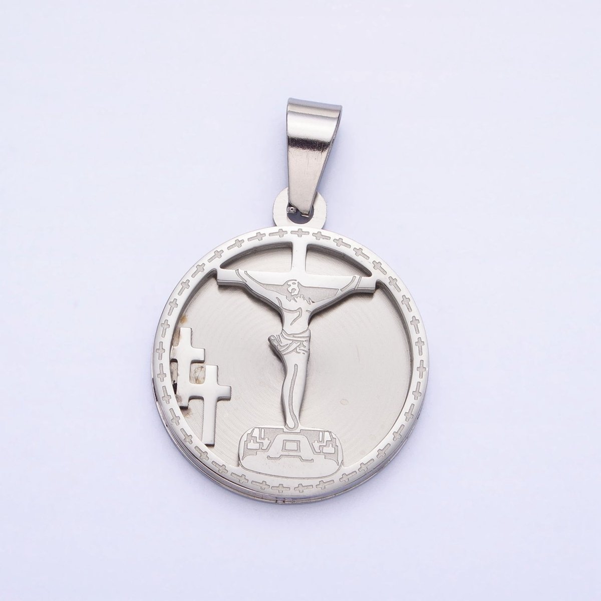 Medallion Gold Charm Stainless Steel Crucifix Cross Pendant in Gold Silver for Statement Religious Jewelry Making | P-1165