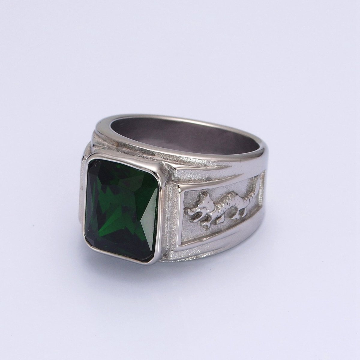 Men Signet Ring, Stainless Steel Midi Rings for Men Dragon Rings Silver Black Stone O-806~O-812