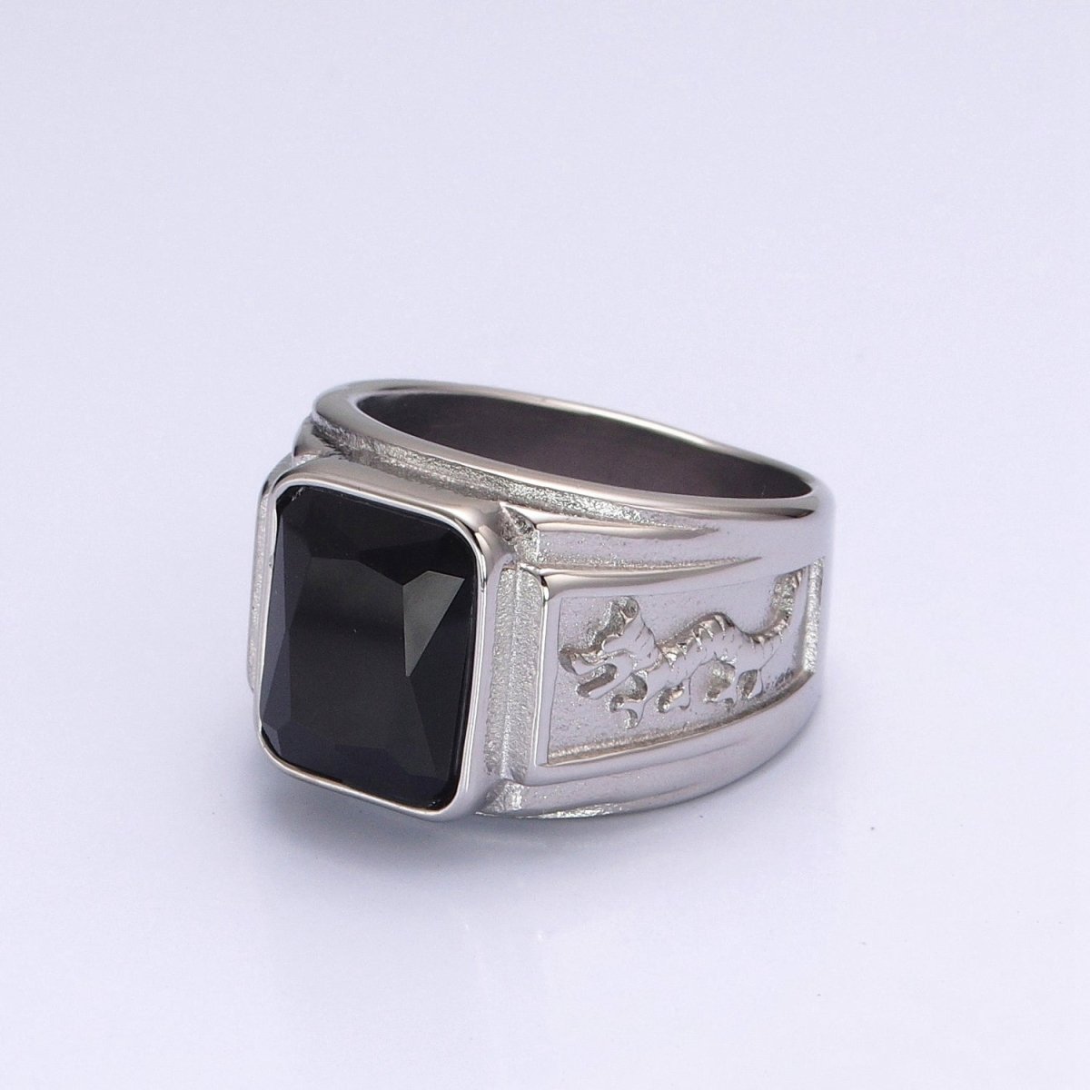 Men Signet Ring, Stainless Steel Midi Rings for Men Dragon Rings Silver Black Stone O-806~O-812