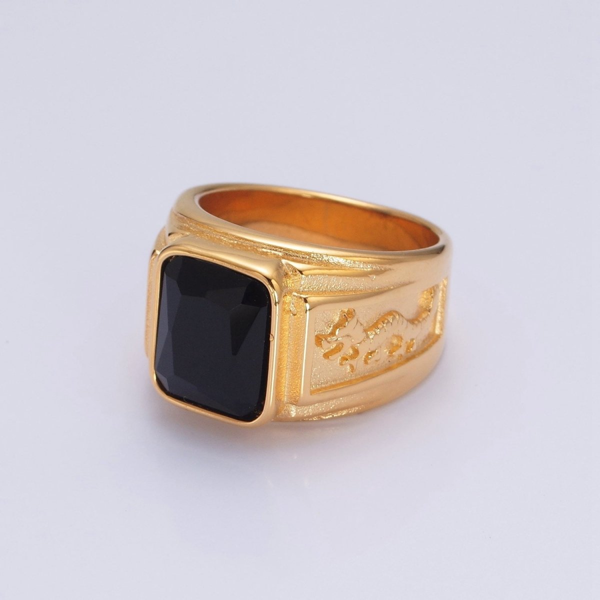 Men Signet Ring, Stainless Steel Midi Rings for Men Dragon Rings Silver Black Stone O-806~O-812