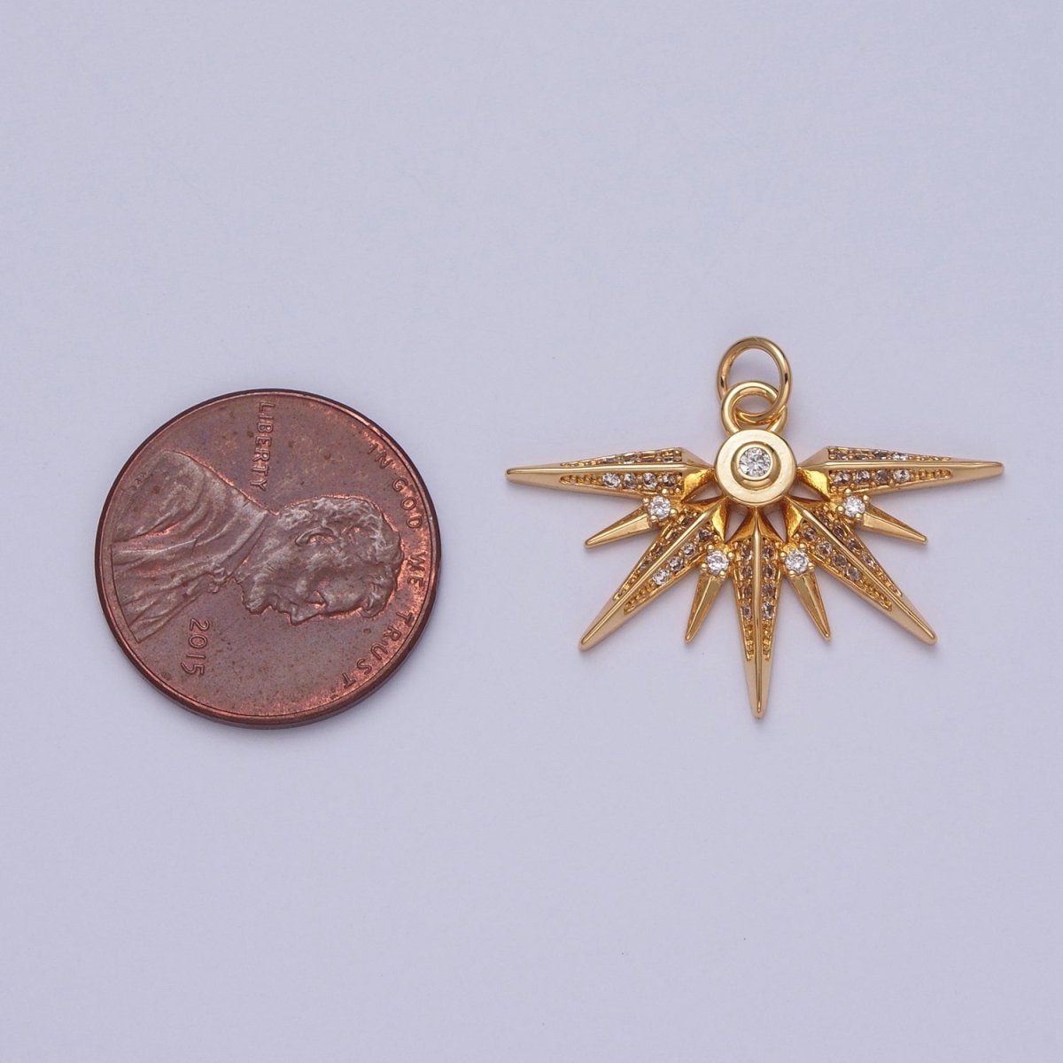 Micro Pave Celestial Sun Charm, Cubic Zirconia Shining Starburst | X-148