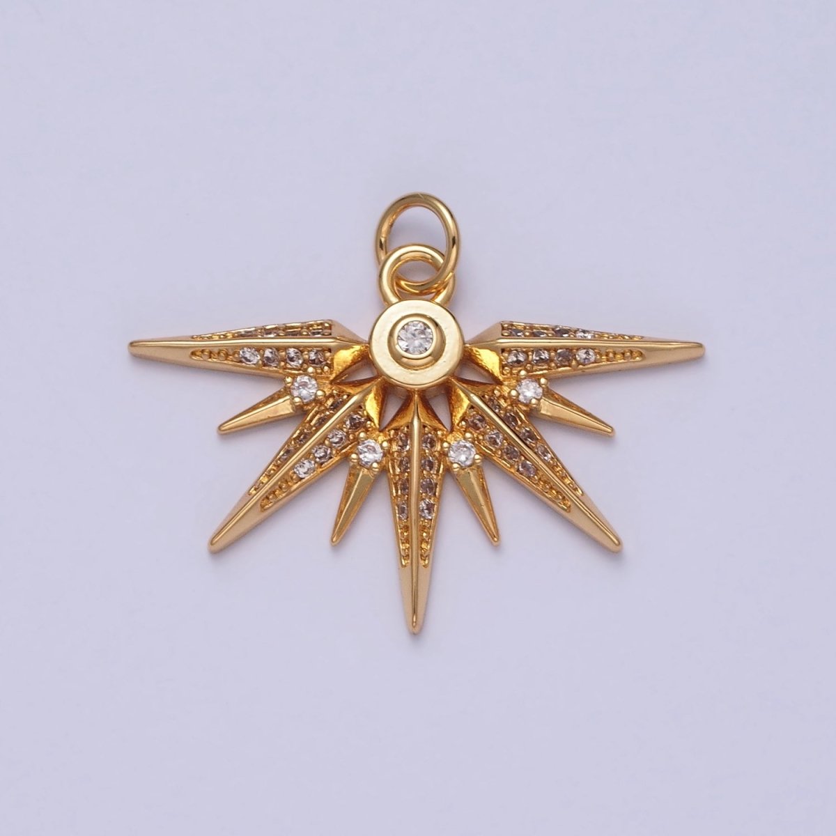 Micro Pave Celestial Sun Charm, Cubic Zirconia Shining Starburst | X-148