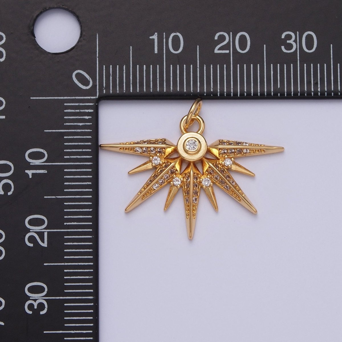 Micro Pave Celestial Sun Charm, Cubic Zirconia Shining Starburst | X-148