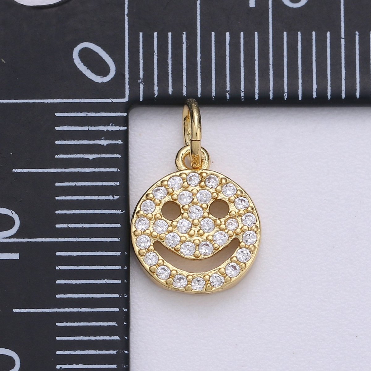 Micro Pave Charm Dainty Smile coin Mini Happy Smile pendant Gold Smiley Face 14k Gold Filled Emoji Charm Bracelet Earring Necklace Component D-667