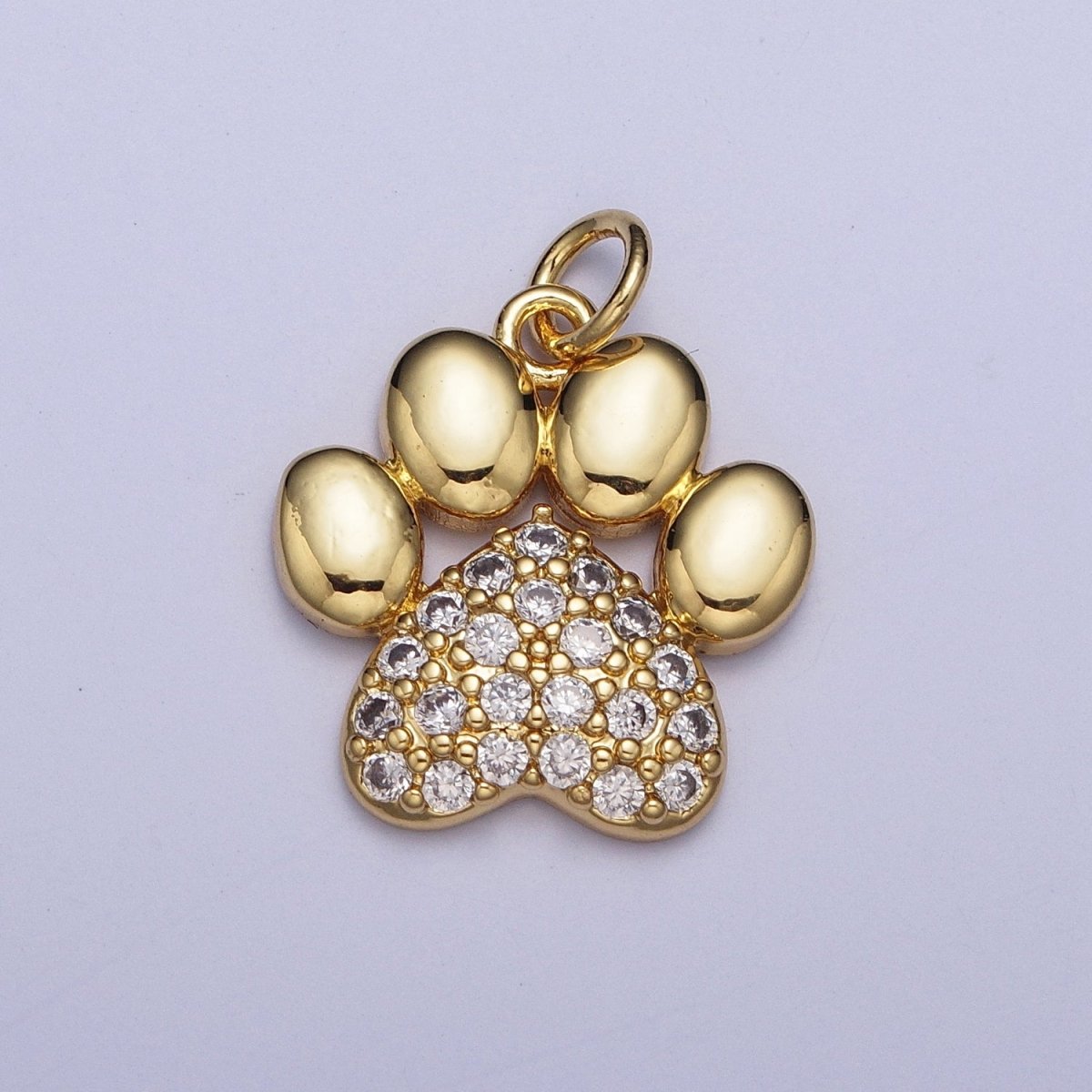Micro Pave Cubic Zirconia Gold Animal Pawprint Charm For Jewelry Making  AG-116