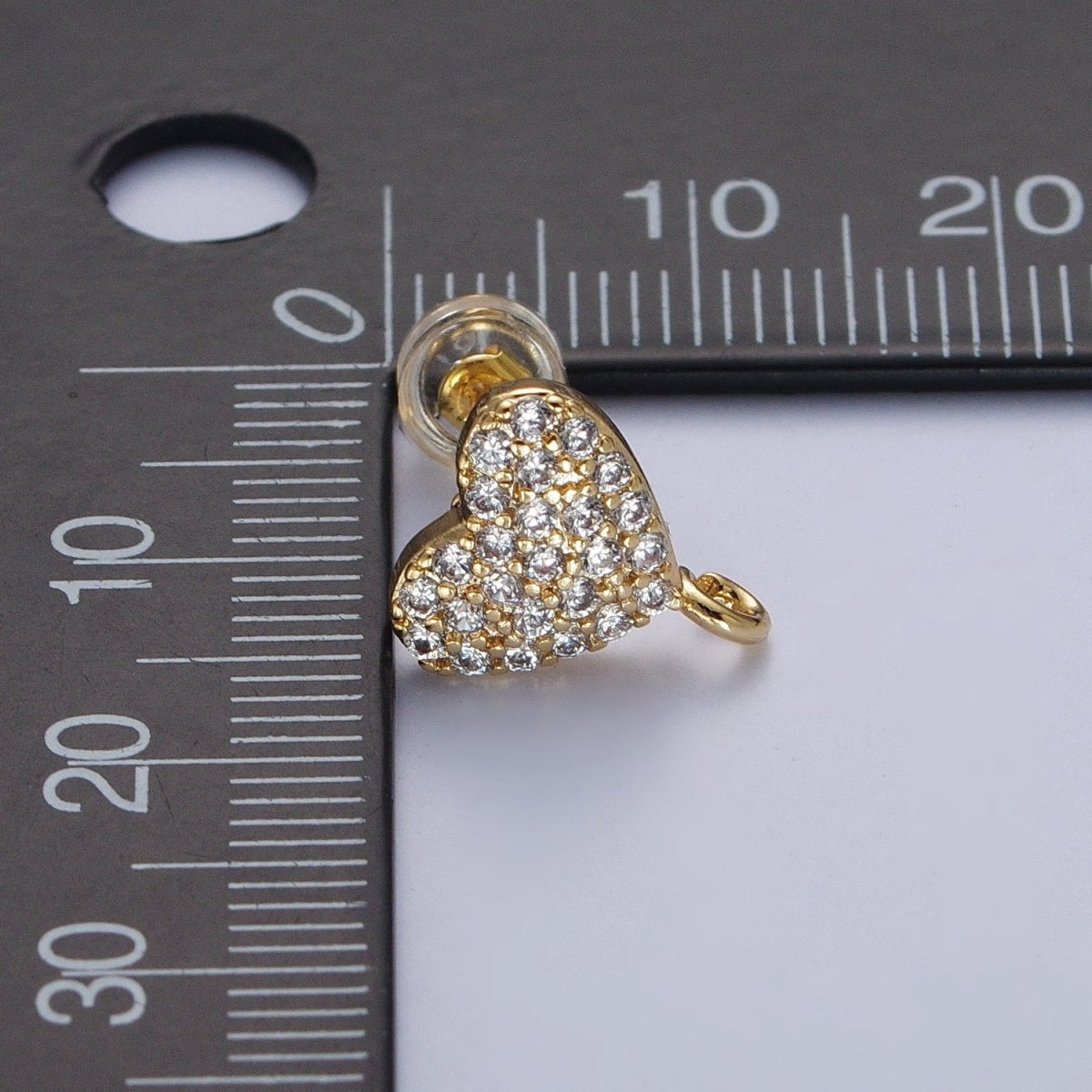 OS Micro Pave Cubic Zirconia Heart Stud Earrings with Open Loop Link, Valentine Love Component For Earrings Making L-872