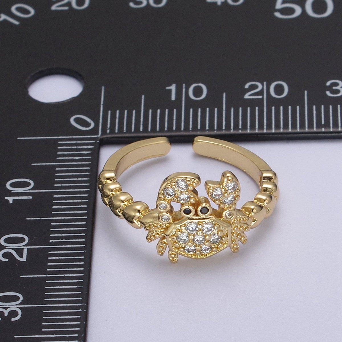Micro Pave Cute Crab Ring, Heart Textured Gold Adjustable Band Ring, 24K Gold Filled Nature Ocean Wildlife Under The Sea Ring U-440