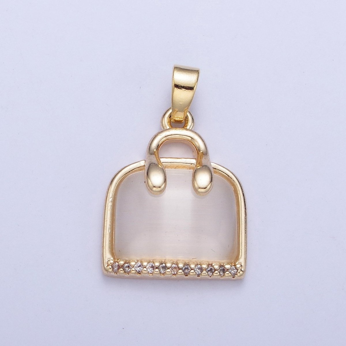Micro Pave CZ Clear Tiger Eye Purse Suitcase Travel Bag Pendant For Bracelet Necklace Component | X-467