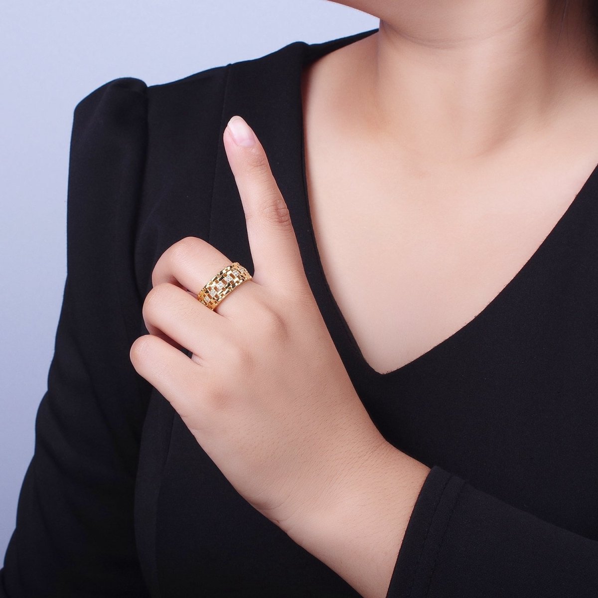 Micro Pave CZ Panther Chain Link Band Ring in Gold & Silver | O-070 O-071