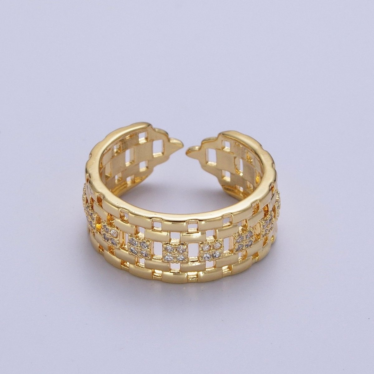 Micro Pave CZ Panther Chain Link Band Ring in Gold & Silver | O-070 O-071