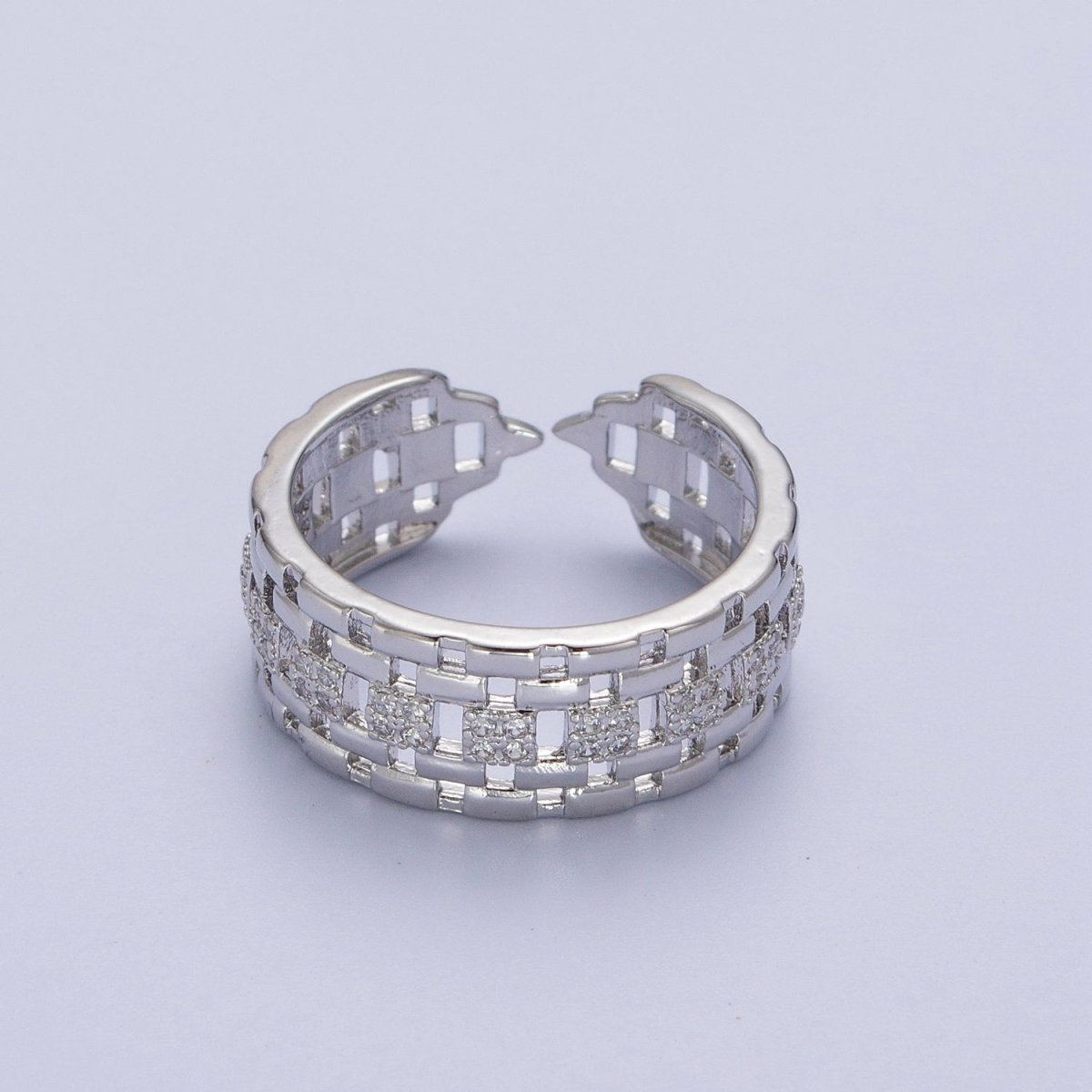 Micro Pave CZ Panther Chain Link Band Ring in Gold & Silver | O-070 O-071